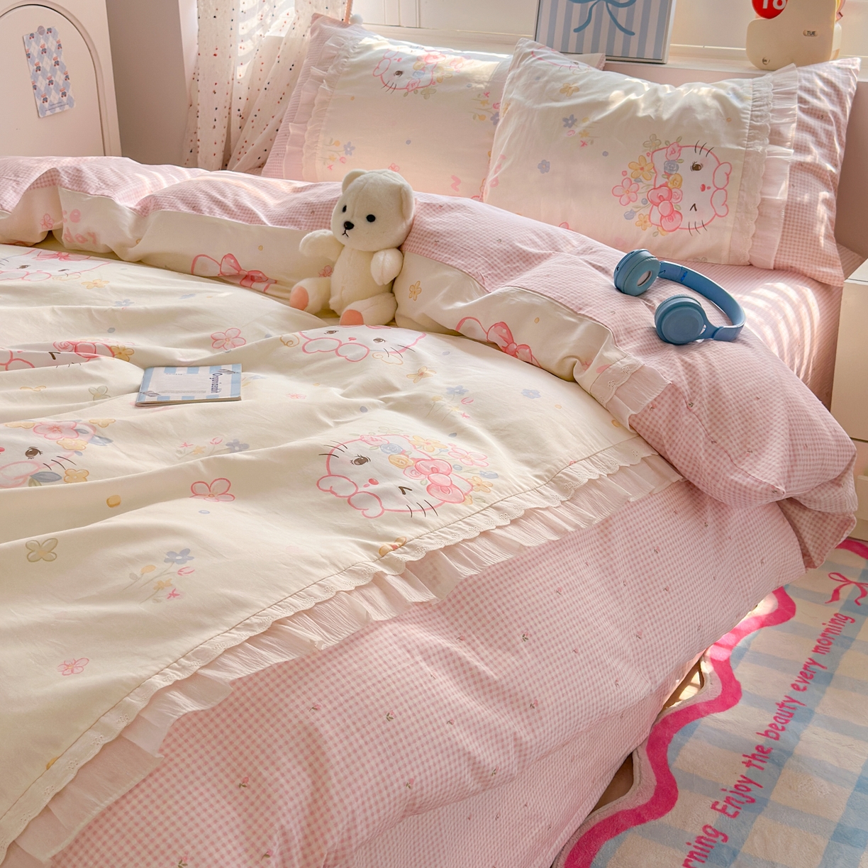 91家纺网 家纺一手货源 找家纺 （总）女子家纺 2025新款小清新全棉纯棉拼接工艺四件套