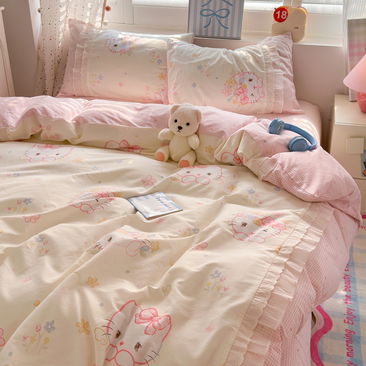 91家纺网 家纺一手货源 找家纺 （总）女子家纺 2025新款小清新全棉纯棉拼接工艺四件套