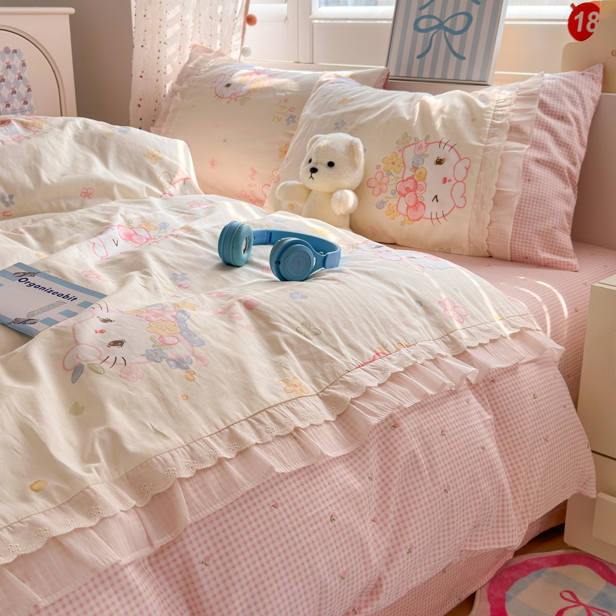 91家纺网 家纺一手货源 找家纺 （总）女子家纺 2025新款小清新全棉纯棉拼接工艺四件套