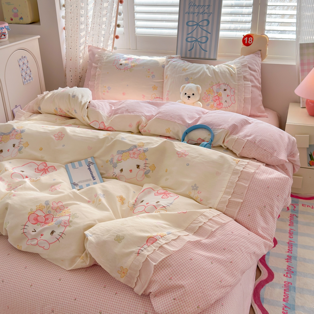 91家纺网 家纺一手货源 找家纺 （总）女子家纺 2025新款小清新全棉纯棉拼接工艺四件套