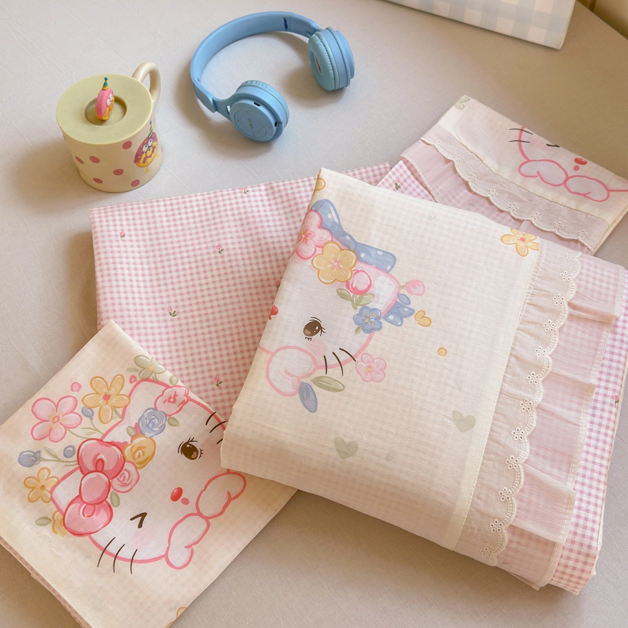 91家纺网 家纺一手货源 找家纺 （总）女子家纺 2025新款小清新全棉纯棉拼接工艺四件套