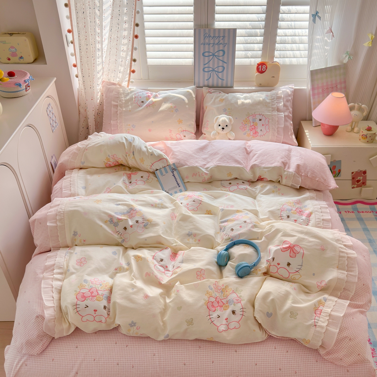 91家纺网 家纺一手货源 找家纺 （总）女子家纺 2025新款小清新全棉纯棉拼接工艺四件套