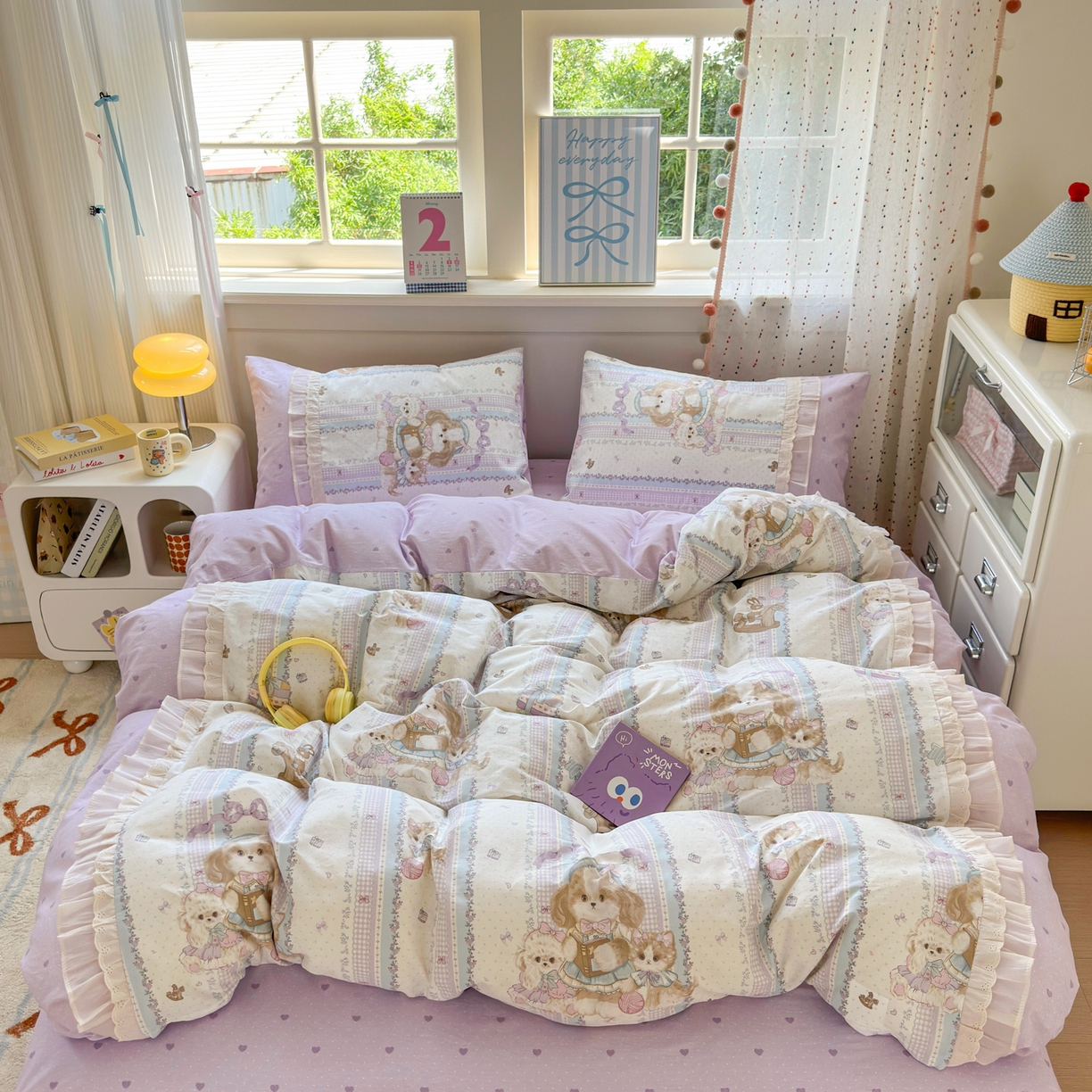 91家纺网 家纺一手货源 找家纺 （总）女子家纺 2025新款小清新全棉纯棉拼接工艺四件套