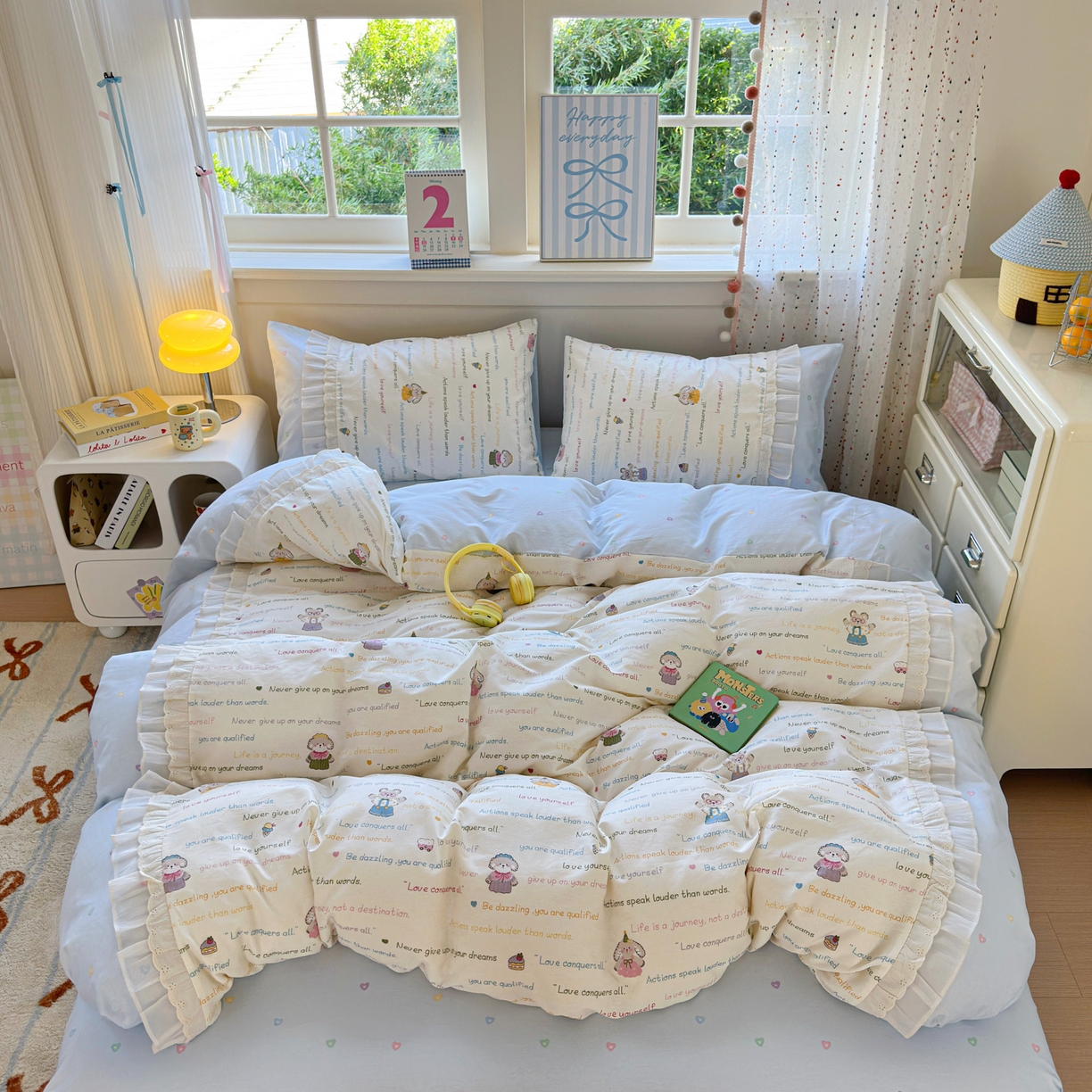 91家纺网 家纺一手货源 找家纺 （总）女子家纺 2025新款小清新全棉纯棉拼接工艺四件套