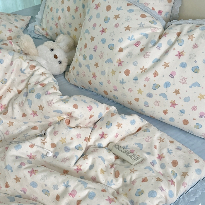 荣轩2025新款全棉双层纱镂空花边工艺款四件套（铺床版）星星水母