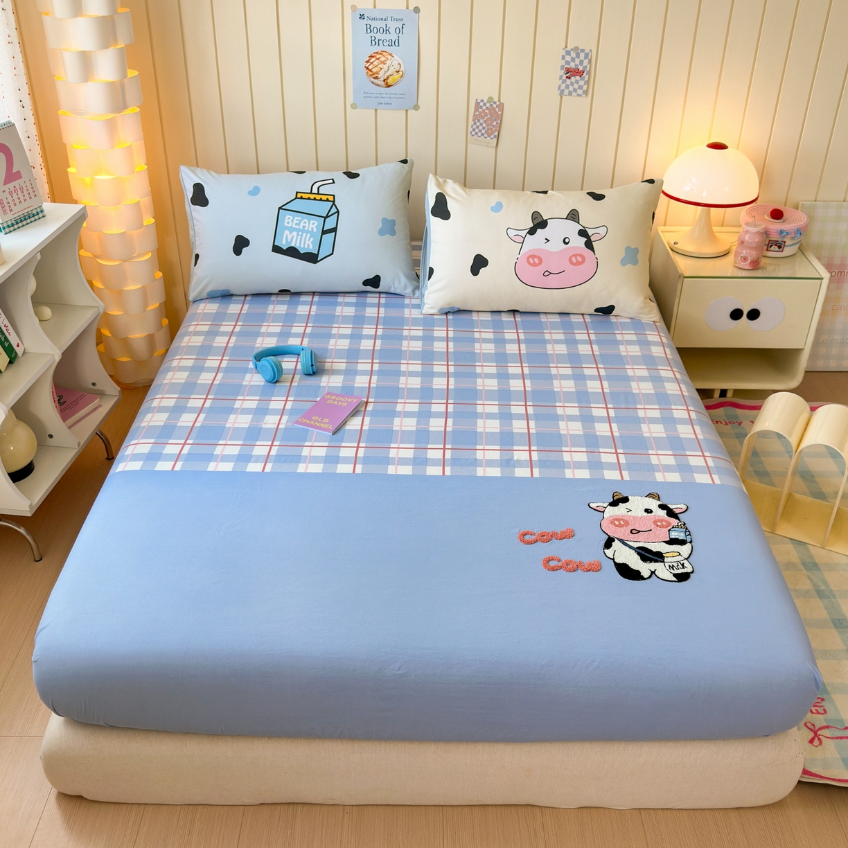 91家纺网 家纺一手货源 找家纺 一霖家纺 2025新款高克重云朵棉毛巾绣床笠 小红书热推 床笠款毛巾绣-牛杯杯