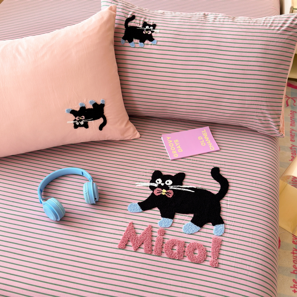 91家纺网 家纺一手货源 找家纺 一霖家纺 2025新款高克重云朵棉毛巾绣床笠 小红书热推 床笠款毛巾绣-哈基米