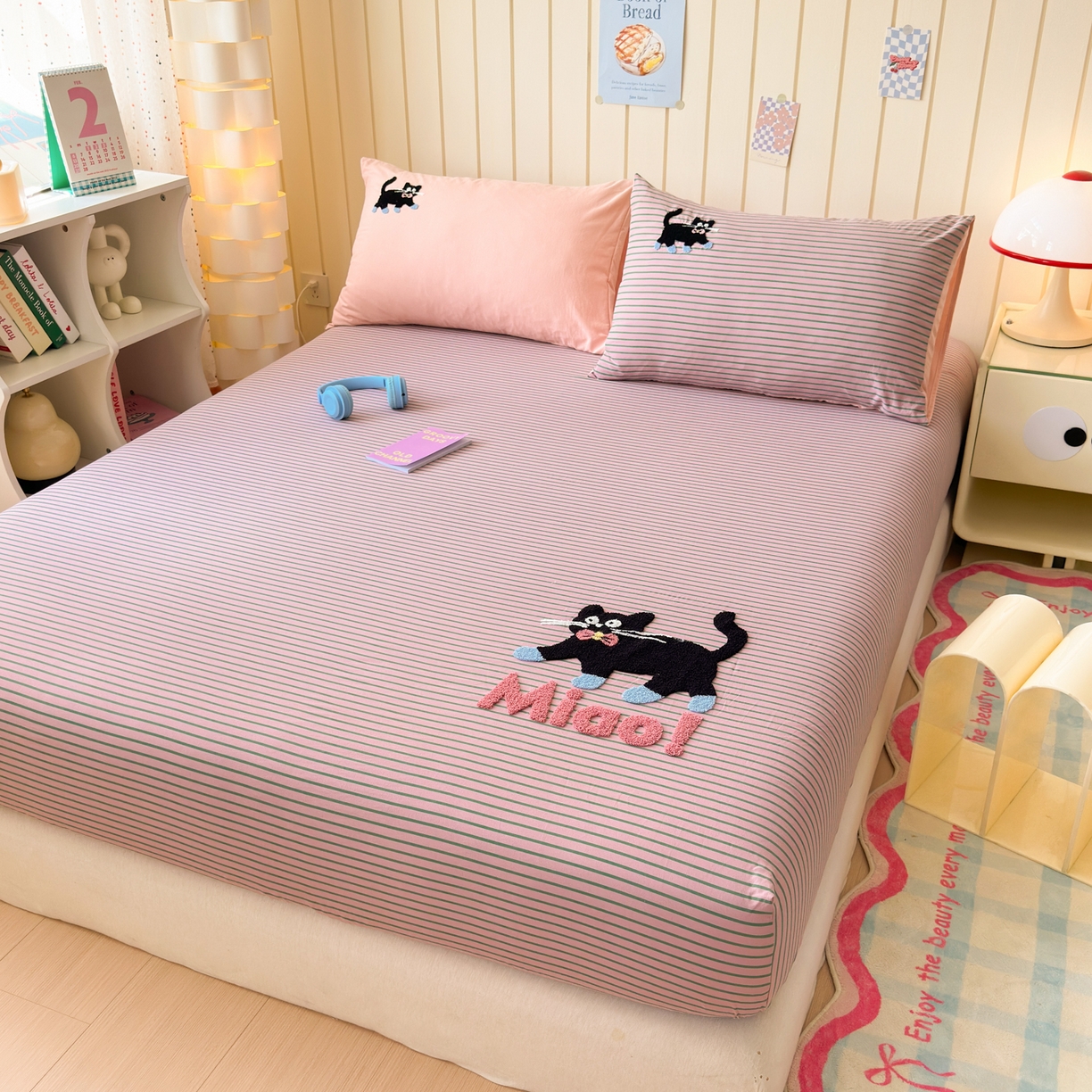 91家纺网 家纺一手货源 找家纺 一霖家纺 2025新款高克重云朵棉毛巾绣床笠 小红书热推 床笠款毛巾绣-哈基米