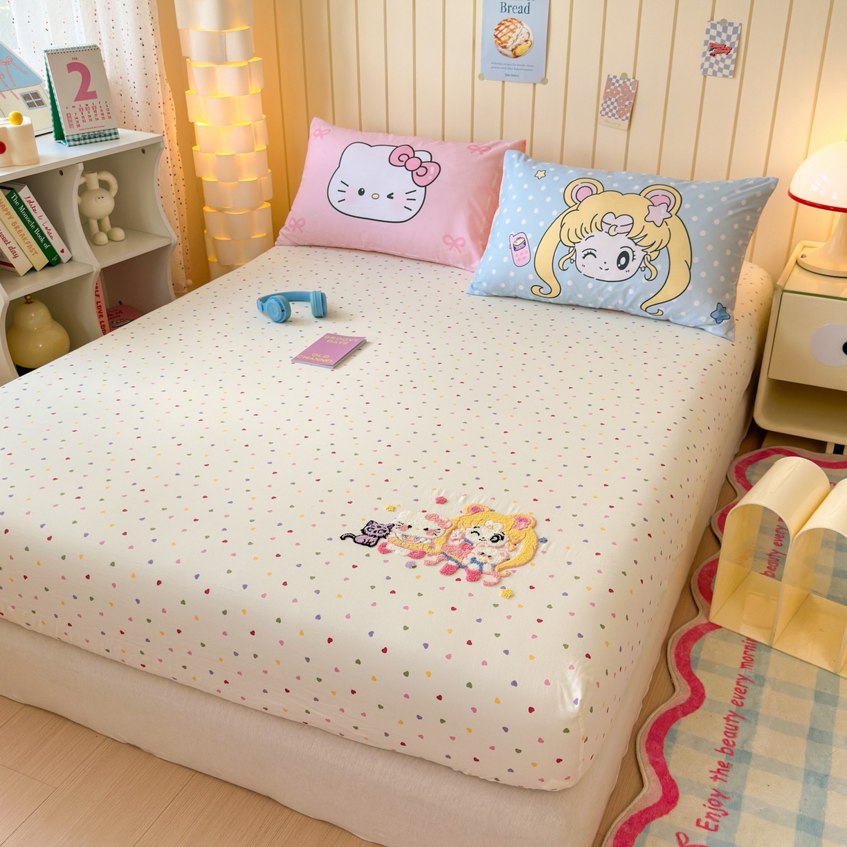 91家纺网 家纺一手货源 找家纺 一霖家纺 2025新款高克重云朵棉毛巾绣床笠 小红书热推 床笠款毛巾绣-美少女战士