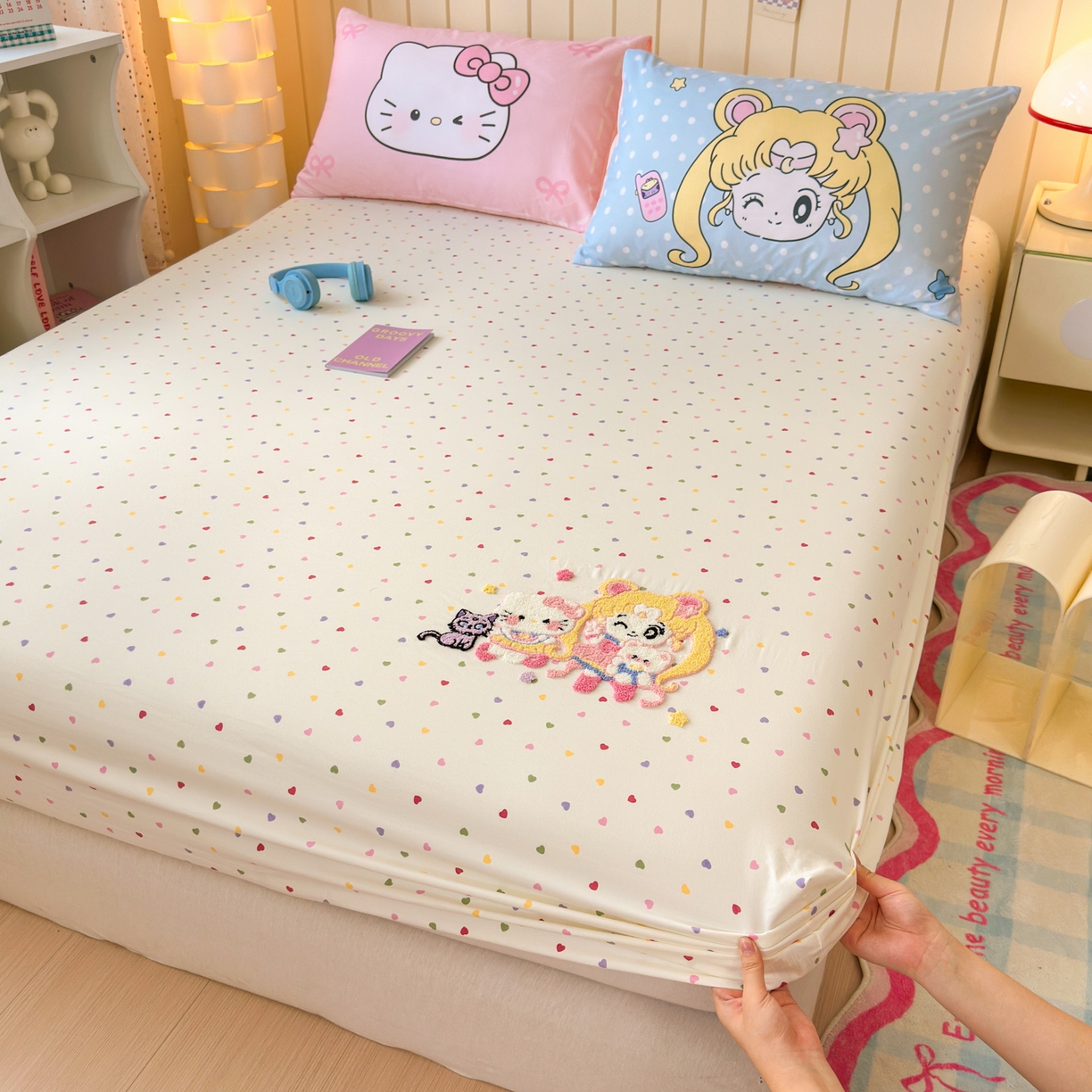 91家纺网 家纺一手货源 找家纺 一霖家纺 2025新款高克重云朵棉毛巾绣床笠 小红书热推 床笠款毛巾绣-美少女战士