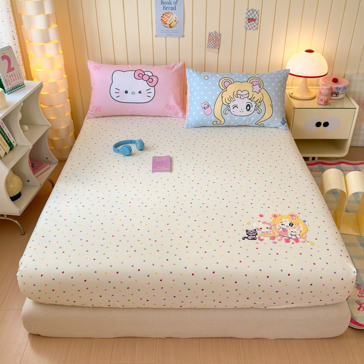 一霖家纺 2025新款高克重云朵棉毛巾绣床笠 小红书热推 床笠款毛巾绣-美少女战士