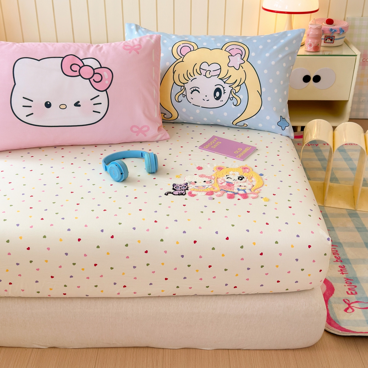 91家纺网 家纺一手货源 找家纺 一霖家纺 2025新款高克重云朵棉毛巾绣床笠 小红书热推 床笠款毛巾绣-美少女战士