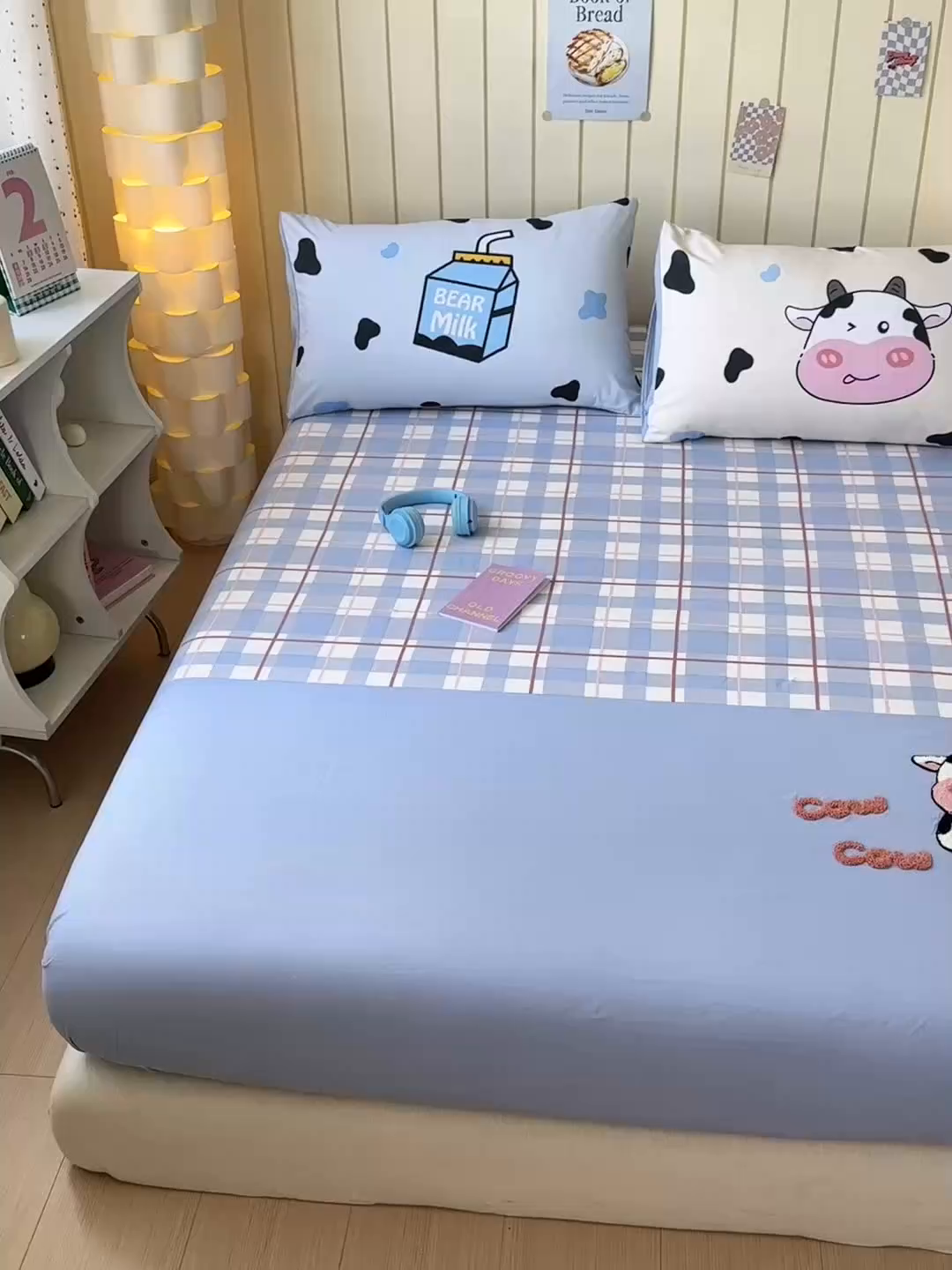 91家纺网 家纺一手货源 找家纺 一霖家纺 2025新款高克重云朵棉毛巾绣床笠 小红书热推 床笠款毛巾绣-牛杯杯