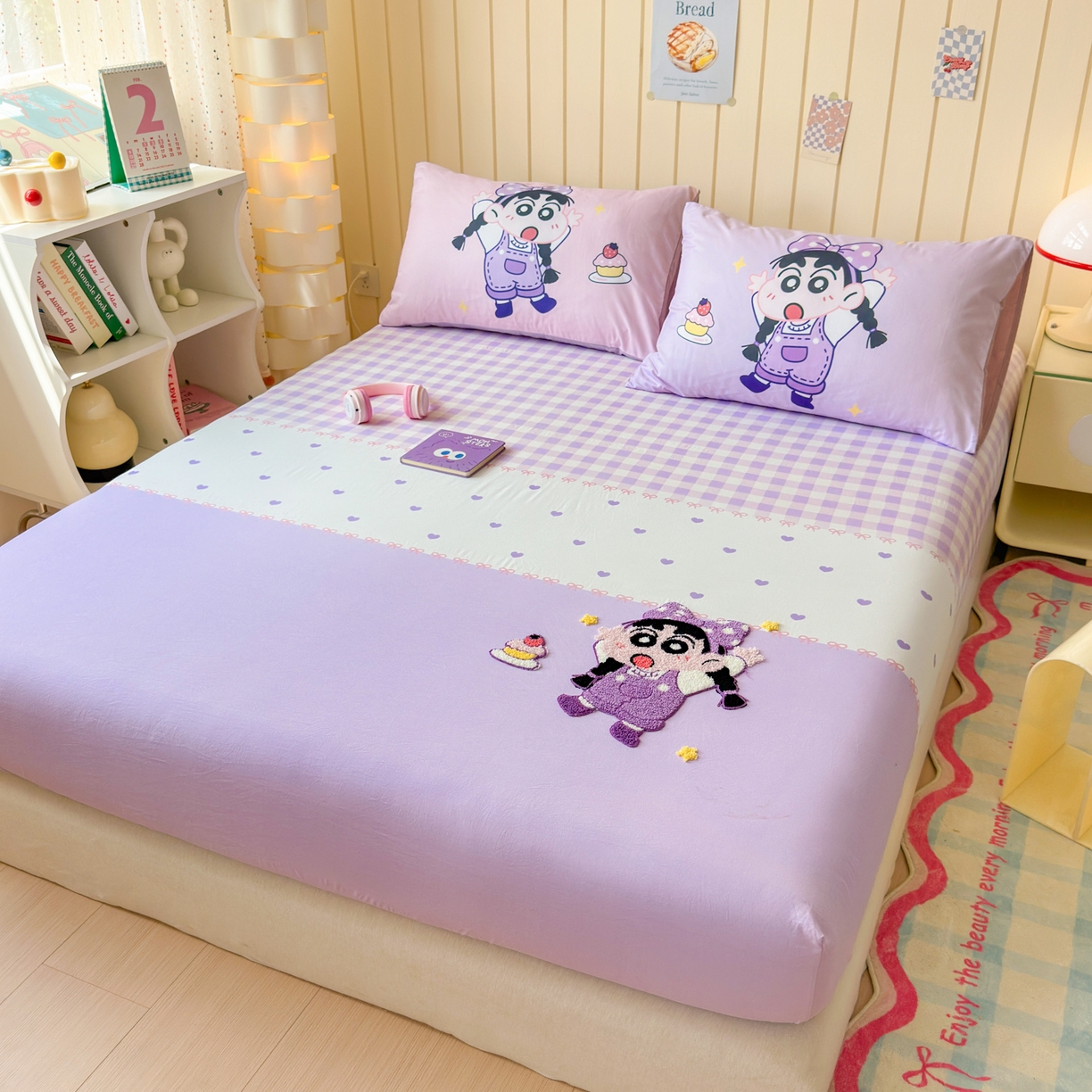 91家纺网 家纺一手货源 找家纺 一霖家纺 2025新款高克重云朵棉毛巾绣床笠 小红书热推 床笠款毛巾绣-甜品小新