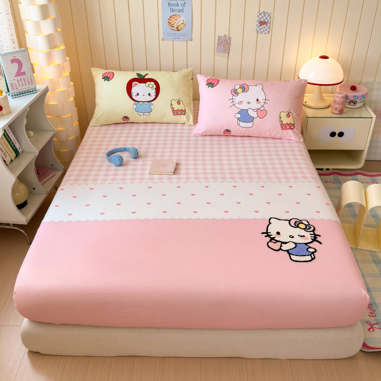 一霖家纺 2025新款高克重云朵棉毛巾绣床笠 小红书热推 床笠款毛巾绣-BIUBIU猫