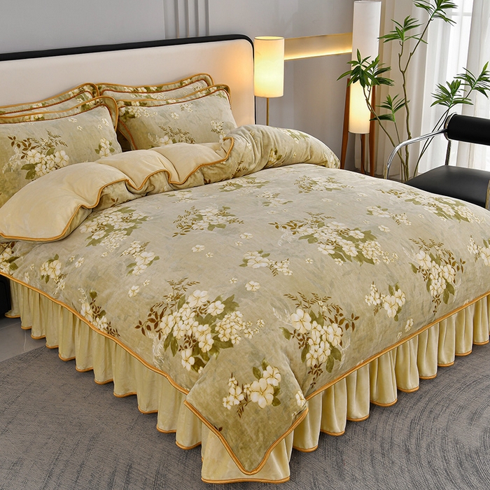 91家纺网 家纺一手货源 找家纺 诺梵家纺 2025新款8斤加厚保暖金貂绒牛奶绒印花四件套 花枝如梦