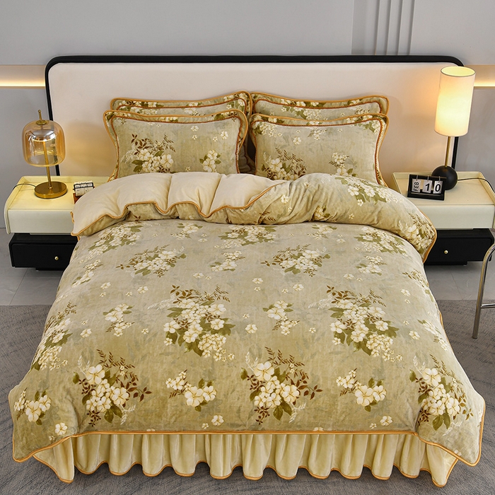 91家纺网 家纺一手货源 找家纺 诺梵家纺 2025新款8斤加厚保暖金貂绒牛奶绒印花四件套 花枝如梦,花枝如梦