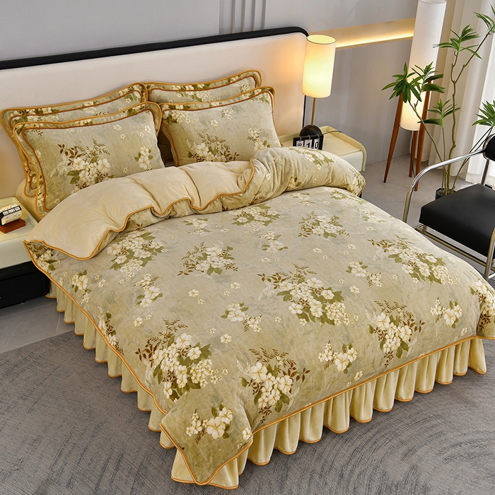 91家纺网 家纺一手货源 找家纺 诺梵家纺 2025新款8斤加厚保暖金貂绒牛奶绒印花四件套 花枝如梦