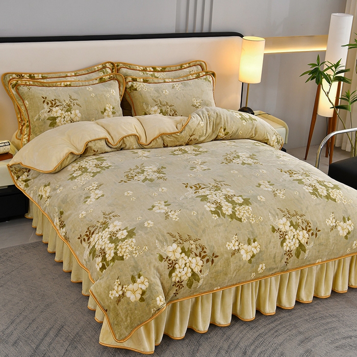 91家纺网 家纺一手货源 找家纺 诺梵家纺 2025新款8斤加厚保暖金貂绒牛奶绒印花四件套 花枝如梦