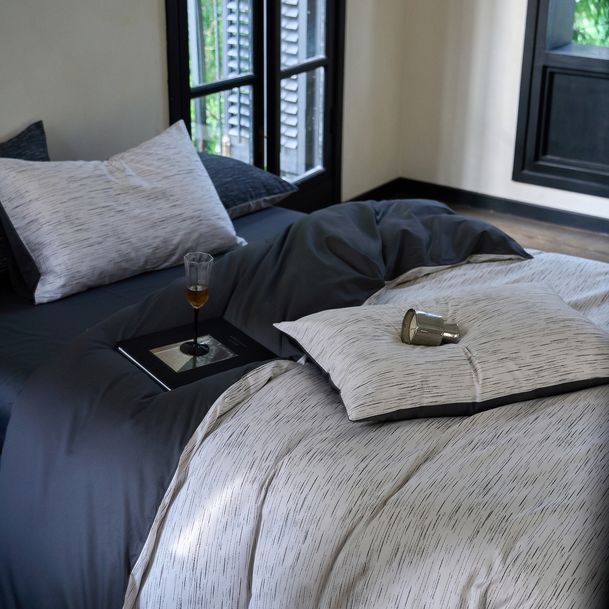 ONE TWO ONE 1212025新款高端贡缎高支高密数码印花四件套-星河 星河-清茶灰