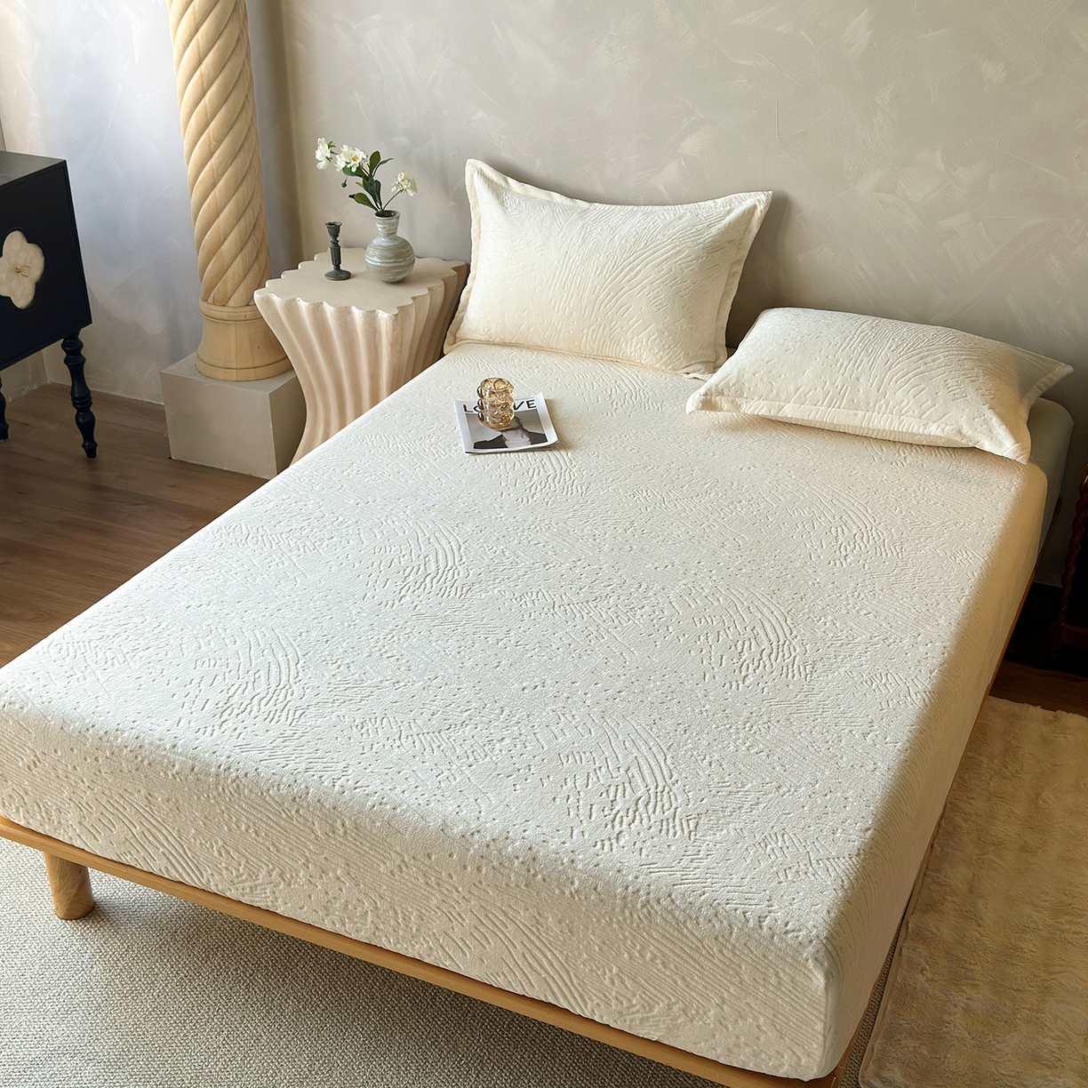 久云居 2025新款牛奶绒剪花床笠 米白