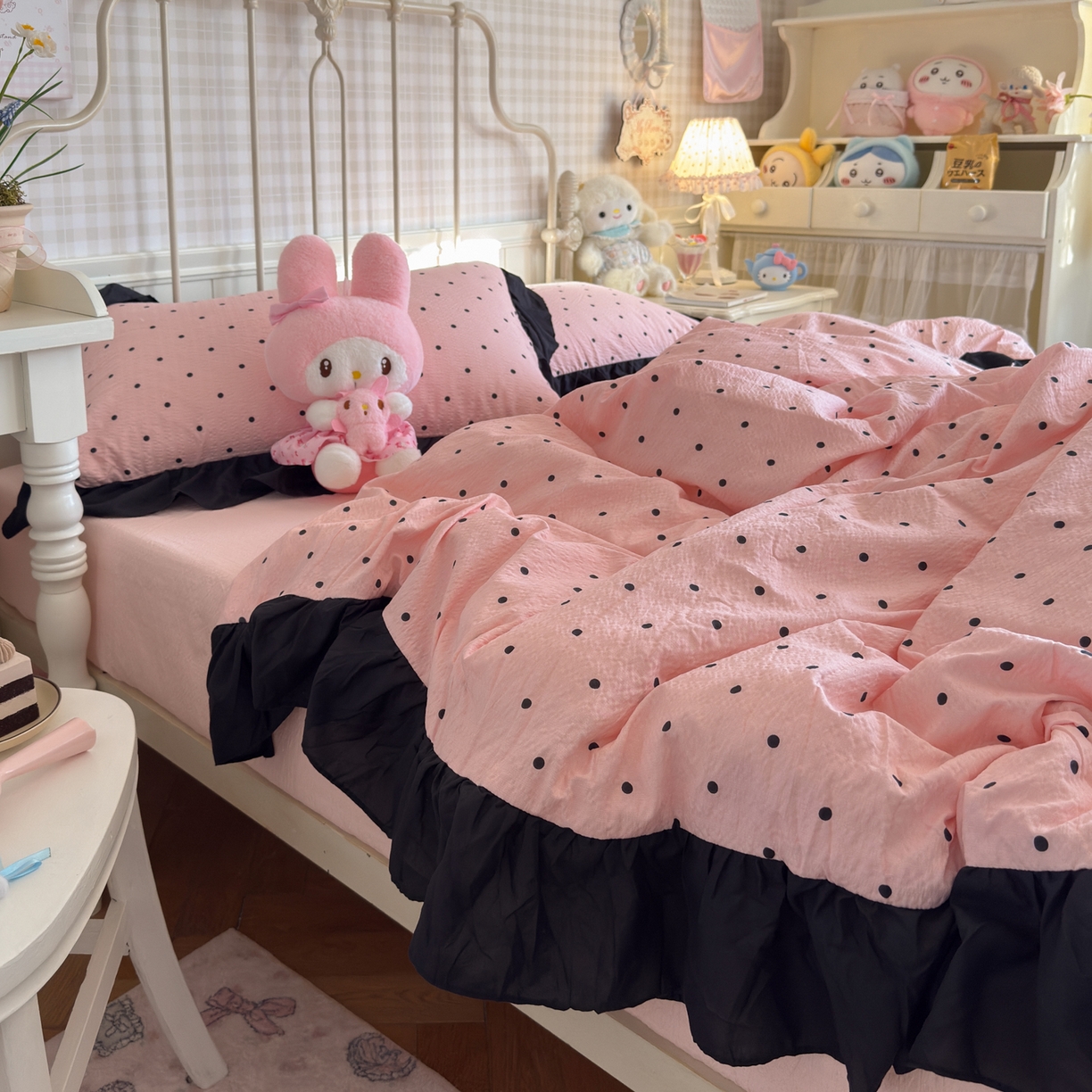 91家纺网 家纺一手货源 找家纺 （总）优卡迪家纺馆 2025新款皱皱棉双层纱黑花边四件套