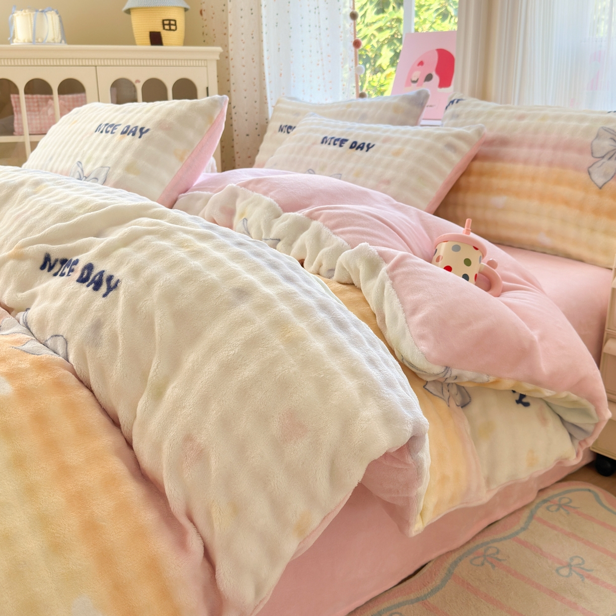 91家纺网 家纺一手货源 找家纺 （总）德比尔斯 2025新款泡泡牛奶绒四件套