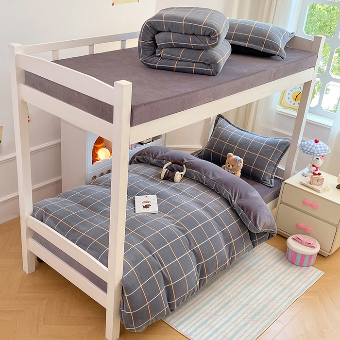 91家纺网 家纺一手货源 找家纺 锦润家纺 2025新款亲肤舒适牛奶绒三件套学生三件套上下铺三件套宿舍三件套 格子控-灰