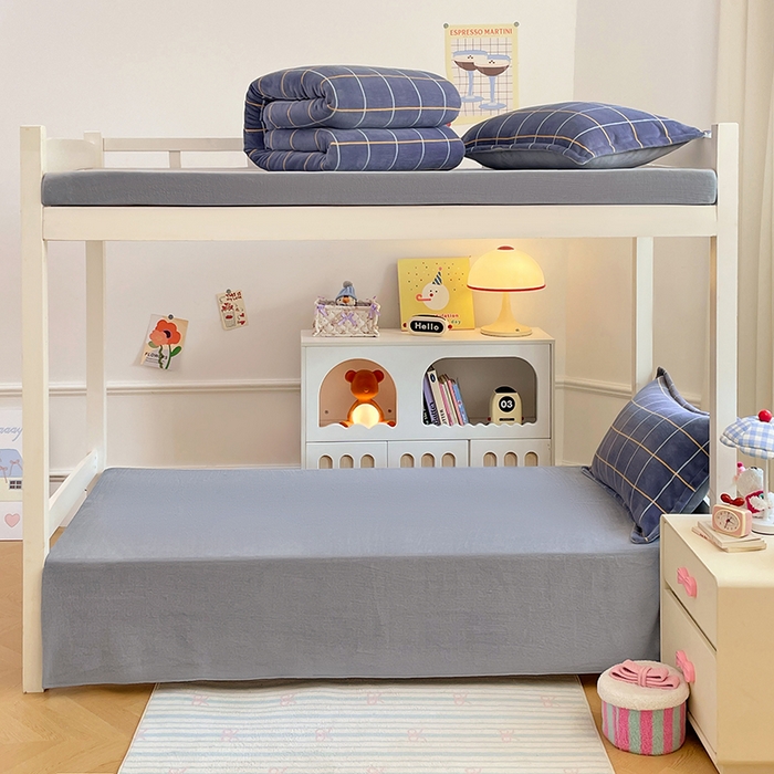 91家纺网 家纺一手货源 找家纺 锦润家纺 2025新款亲肤舒适牛奶绒三件套学生三件套上下铺三件套宿舍三件套 格子控-蓝