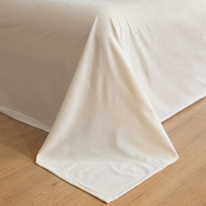 91家纺网 家纺一手货源 找家纺 ONE TWO ONE 121 【婴儿绒四件套】2025新款毛毯被子四件套单件床单被套床笠珊瑚绒牛奶绒冬被法兰绒兔毛绒滚绳款 纯色款-米白