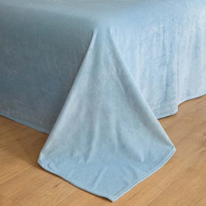 91家纺网 家纺一手货源 找家纺 ONE TWO ONE 121 【婴儿绒四件套】2025新款毛毯被子四件套单件床单被套床笠珊瑚绒牛奶绒冬被法兰绒兔毛绒滚绳款 纯色款-浅蓝