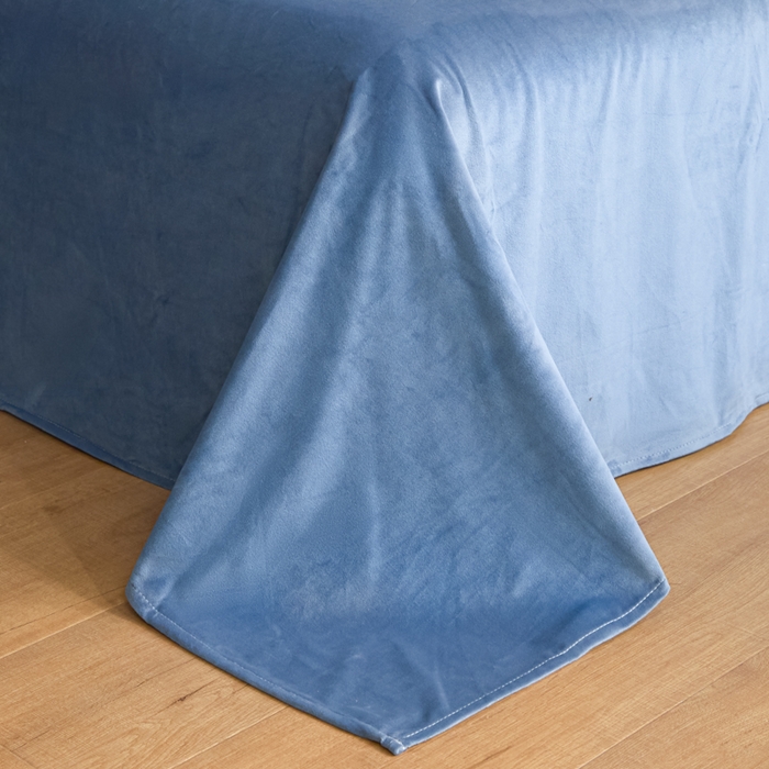 91家纺网 家纺一手货源 找家纺 ONE TWO ONE 121 【婴儿绒四件套】2025新款毛毯被子四件套单件床单被套床笠珊瑚绒牛奶绒冬被法兰绒兔毛绒滚绳款 纯色款-雾蓝