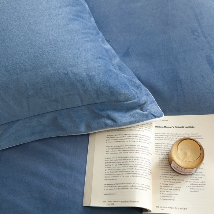 91家纺网 家纺一手货源 找家纺 ONE TWO ONE 121 【婴儿绒四件套】2025新款毛毯被子四件套单件床单被套床笠珊瑚绒牛奶绒冬被法兰绒兔毛绒滚绳款 纯色款-雾蓝