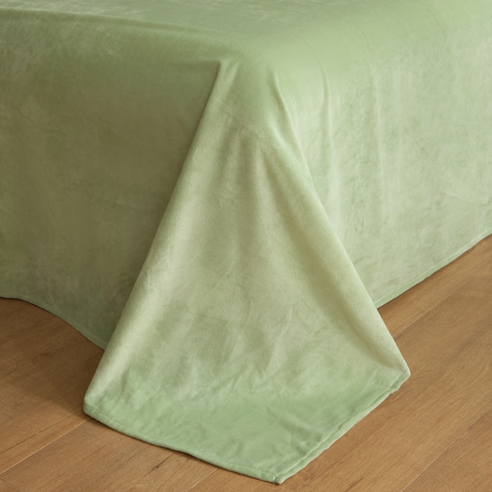 91家纺网 家纺一手货源 找家纺 ONE TWO ONE 121 【婴儿绒四件套】2025新款毛毯被子四件套单件床单被套床笠珊瑚绒牛奶绒冬被法兰绒兔毛绒滚绳款 纯色款-芽绿