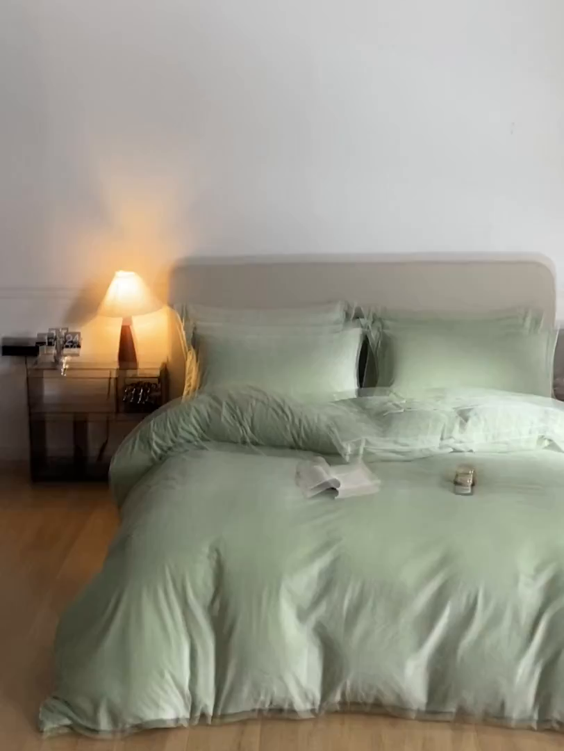 91家纺网 家纺一手货源 找家纺 ONE TWO ONE 121 【婴儿绒四件套】2025新款毛毯被子四件套单件床单被套床笠珊瑚绒牛奶绒冬被法兰绒兔毛绒滚绳款 纯色款-芽绿