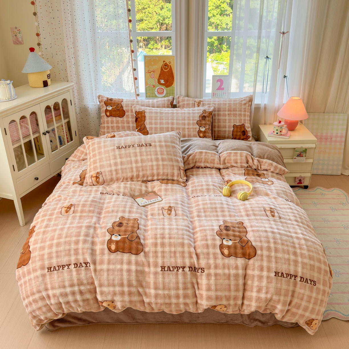 91家纺网 家纺一手货源 找家纺 德比尔斯 2025新款泡泡牛奶绒四件套 格瑞