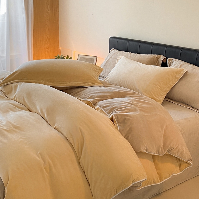 91家纺网 家纺一手货源 找家纺 ONE TWO ONE 121 【婴儿绒四件套】2025新款毛毯被子四件套单件床单被套床笠珊瑚绒牛奶绒冬被法兰绒兔毛绒滚绳款 双拼款-乳酪米咖