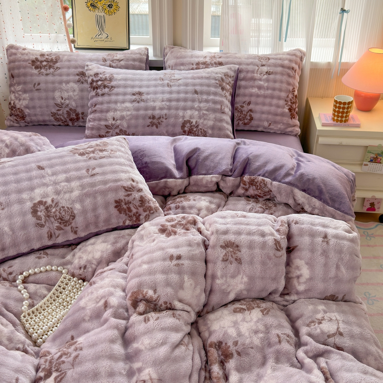 91家纺网 家纺一手货源 找家纺 德比尔斯 2025新款泡泡牛奶绒四件套 摩飞