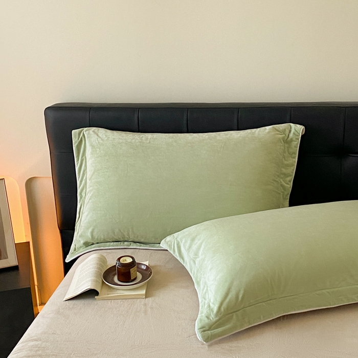 91家纺网 家纺一手货源 找家纺 ONE TWO ONE 121 【婴儿绒四件套】2025新款毛毯被子四件套单件床单被套床笠珊瑚绒牛奶绒冬被法兰绒兔毛绒滚绳款 双拼款-芽绿奶咖