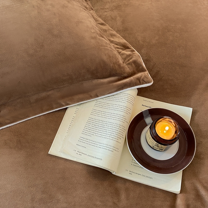 91家纺网 家纺一手货源 找家纺 ONE TWO ONE 121 【婴儿绒四件套】2025新款毛毯被子四件套单件床单被套床笠珊瑚绒牛奶绒冬被法兰绒兔毛绒滚绳款 双拼款-棕咖米咖