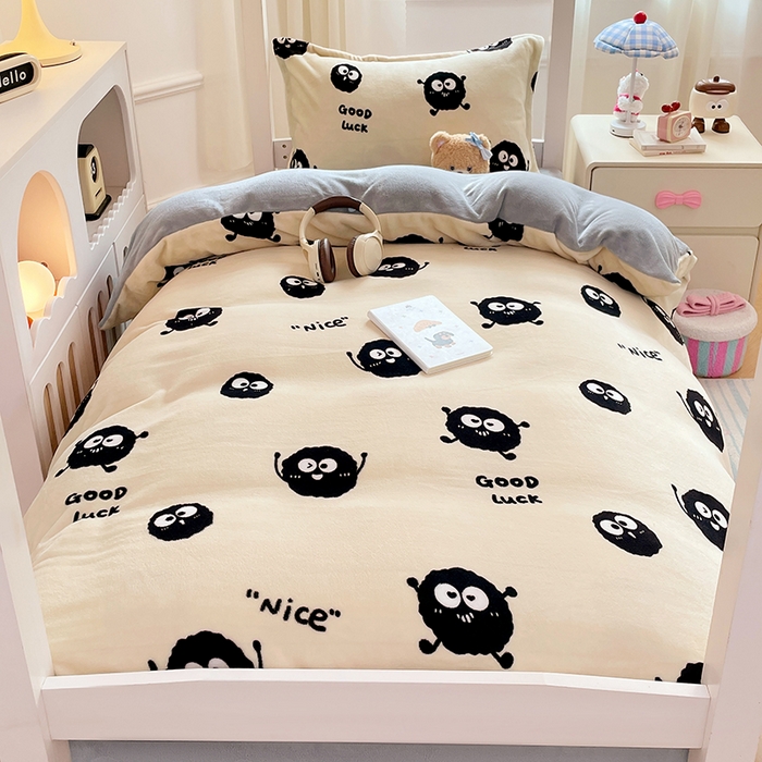 91家纺网 家纺一手货源 找家纺 锦润家纺 2025新款亲肤舒适牛奶绒三件套学生三件套上下铺三件套宿舍三件套 小煤球