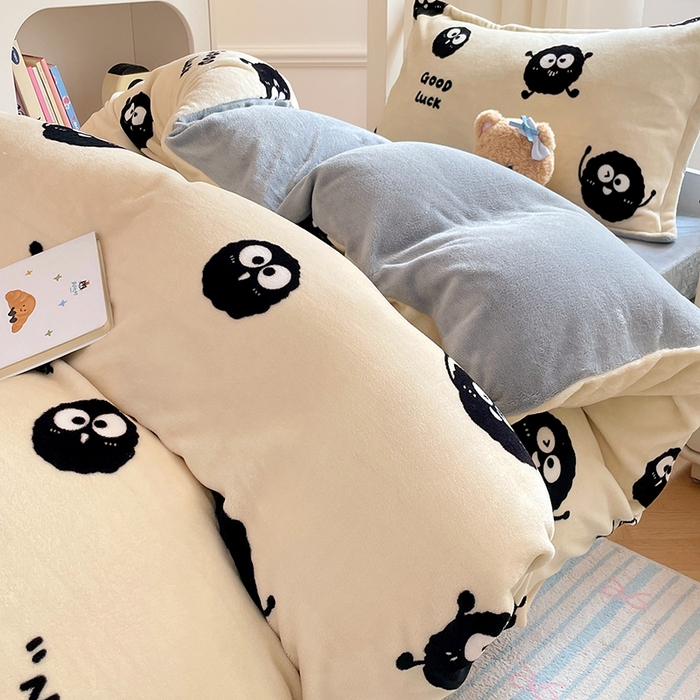 91家纺网 家纺一手货源 找家纺 锦润家纺 2025新款亲肤舒适牛奶绒三件套学生三件套上下铺三件套宿舍三件套 小煤球