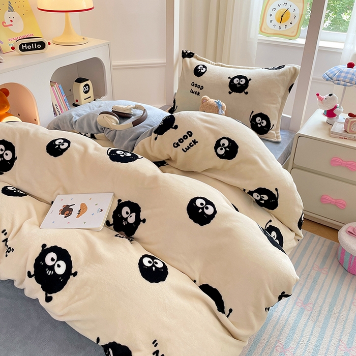 91家纺网 家纺一手货源 找家纺 锦润家纺 2025新款亲肤舒适牛奶绒三件套学生三件套上下铺三件套宿舍三件套 小煤球