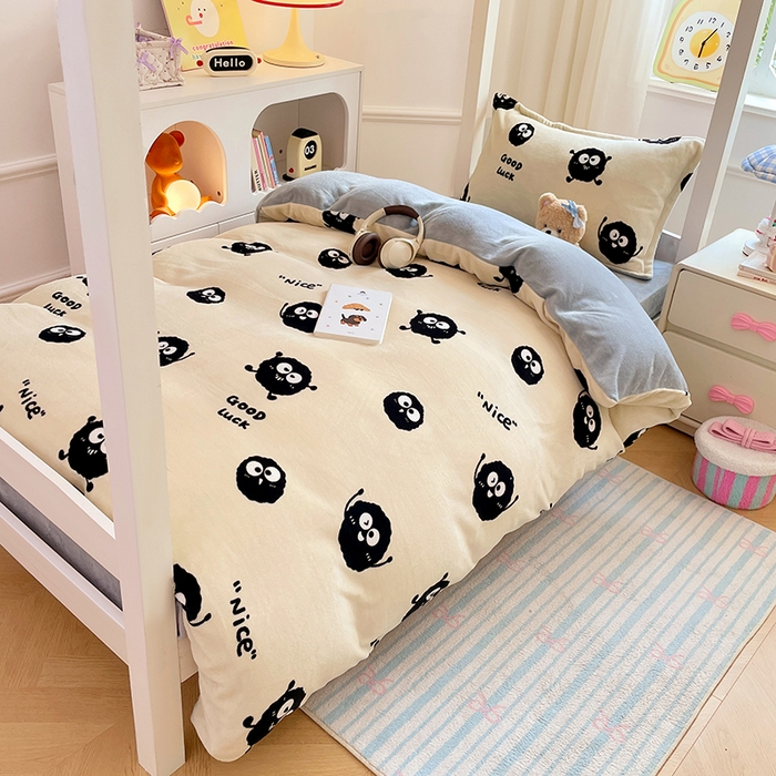 91家纺网 家纺一手货源 找家纺 锦润家纺 2025新款亲肤舒适牛奶绒三件套学生三件套上下铺三件套宿舍三件套 小煤球