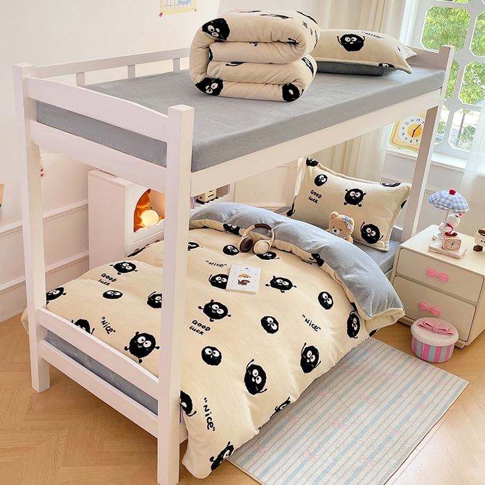 91家纺网 家纺一手货源 找家纺 锦润家纺 2025新款亲肤舒适牛奶绒三件套学生三件套上下铺三件套宿舍三件套 小煤球