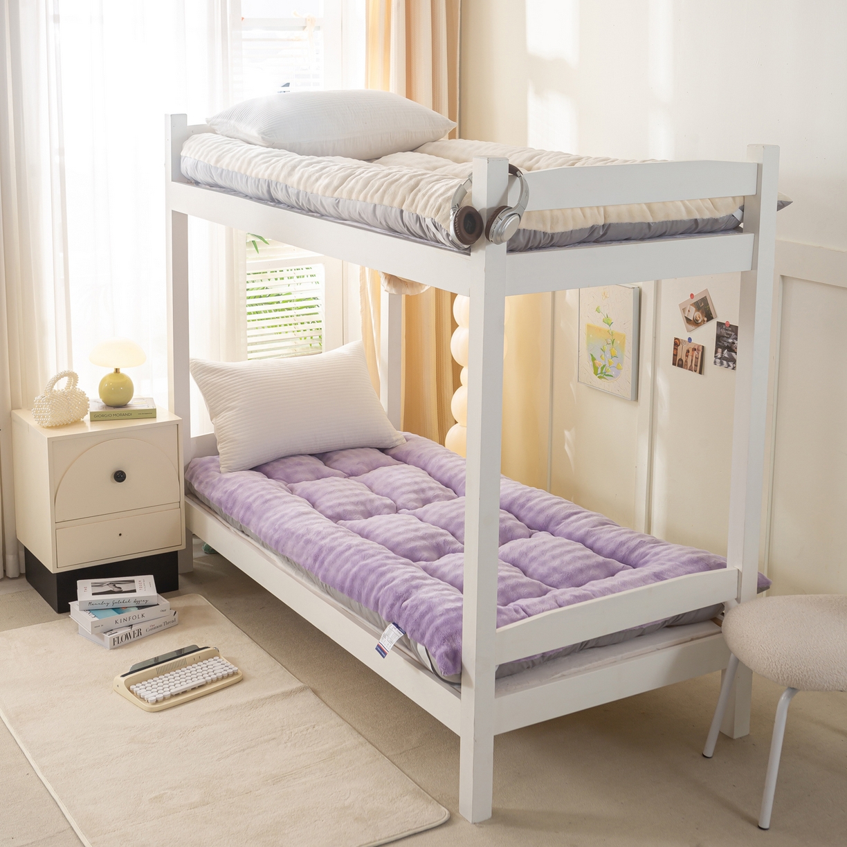 91家纺网 家纺一手货源 找家纺 蕾诺家纺 2025新款高克重牛奶兔毛绒学生通用保暖床垫 紫罗兰