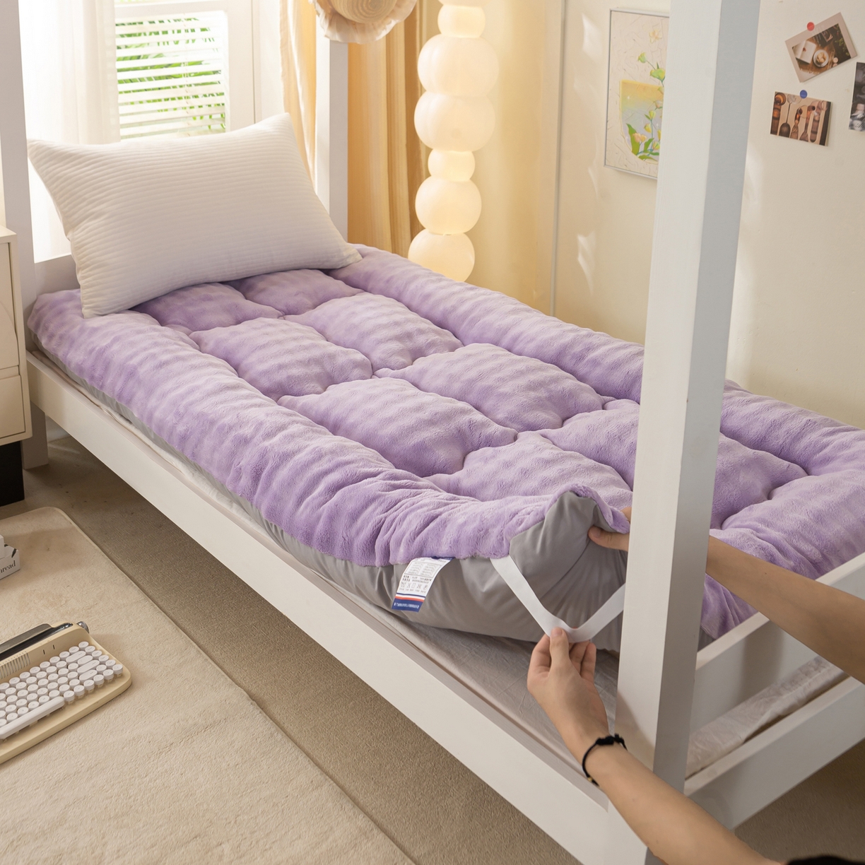 91家纺网 家纺一手货源 找家纺 蕾诺家纺 2025新款高克重牛奶兔毛绒学生通用保暖床垫 紫罗兰