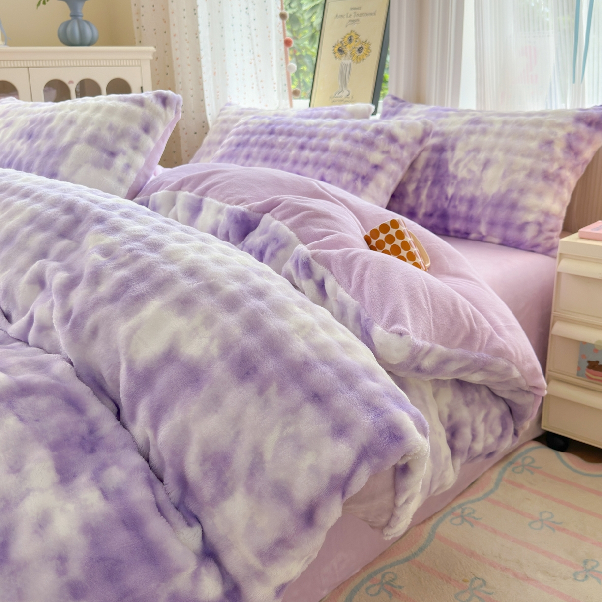 德比尔斯 2025新款泡泡牛奶绒四件套 炫彩泡泡紫