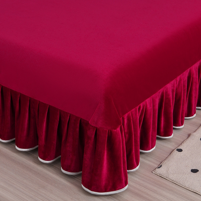 91家纺网 家纺一手货源 找家纺 居尚家纺 2025新款AB款加厚纯色牛奶绒绣花四件套枣红色