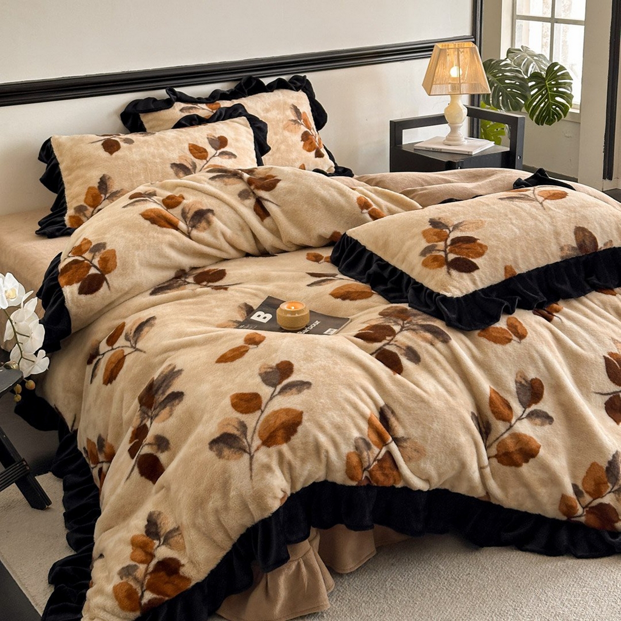 91家纺网 家纺一手货源 找家纺 （总）子曰 2025新款A类法式小香风黑边款兔绒牛奶绒四件套